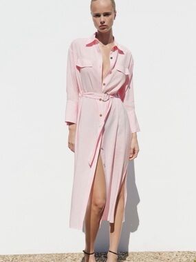 chinese dress ladies Zara Cream-Pink Outline Flower Tiered Lace-up Back Midi-Dress